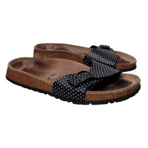 Birkenstock Madrid Women's Black Leather Polka Dots Slides Sandals Sz L6